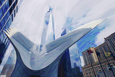 Abstract Skyline Royalty Free Images - Oculus, NYC Skyline, New York, United States - Abstract Oil Painting by Ahmet Asar Royalty-Free Image by Celestial Images