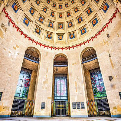 Football Royalty Free Images - Ohio Stadium Main Entrance Stained Glass and Rotunda Royalty-Free Image by Gregory Ballos