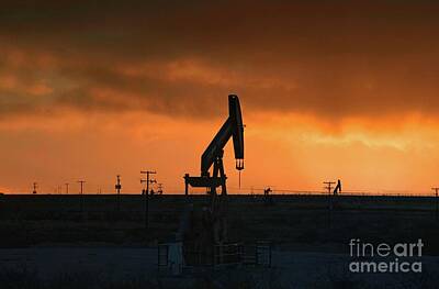 Printscapes - Oil Rig At Sunset 6 #texas by Andrea Anderegg