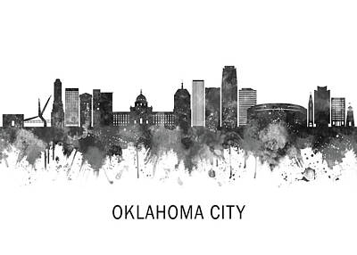 Patriotic Signs - Oklahoma City USA Skyline BW by NextWay Art