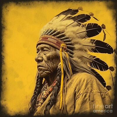 Royalty-Free and Rights-Managed Images - Old  American  Apache  Chief  Long  headdress  by Asar Studios by Celestial Images