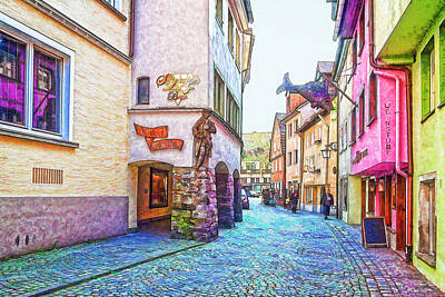 City Scenes Mixed Media - Old colorful street - Digital paint by Tatiana Travelways