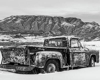 Vintage Ferrari - Old Dodge Truck in Black and White by Julie A Murray