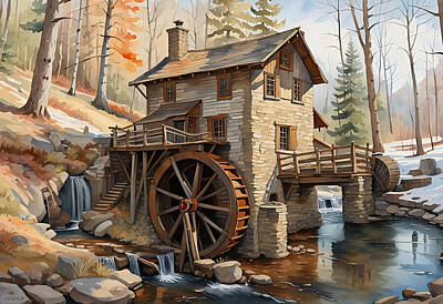 Digital Art Rights Managed Images - Old Grist Mill Royalty-Free Image by Greg Joens