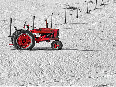 Impressionist Landscapes Rights Managed Images - Old IH Farm Tractor In Snow Two Royalty-Free Image by Randy Steele