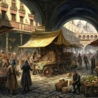 Fantasy Digital Art Rights Managed Images - Old London Market Royalty-Free Image by Robert Knight