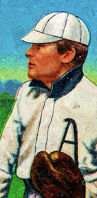 Athletes Paintings - Old Mill Harry Davis Davis Baseball Game Cards Oil Painting  by Celestial Images