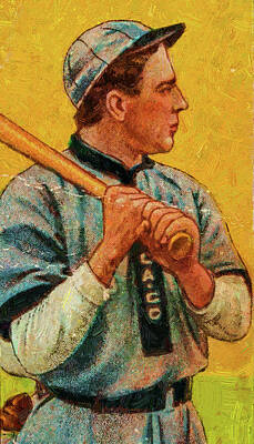 Sports Painting Royalty Free Images - Old Mill Joe Tinker Bat On Shoulder Baseball Game Cards Oil Painting  Royalty-Free Image by Celestial Images