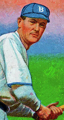 Baseball Royalty-Free and Rights-Managed Images - Old Mill Tim Jordan Batting Brooklyn Baseball Game Cards Oil Painting  by Celestial Images