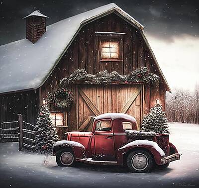 Landscapes Digital Art - Old Pickup Truck Ready For Christmas  by Debra Forand