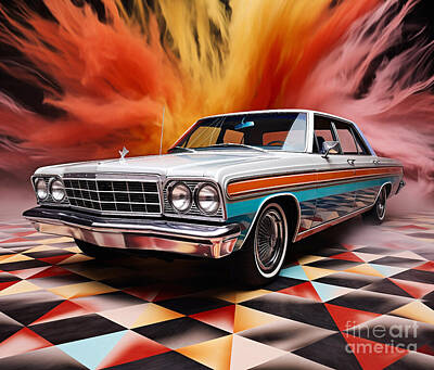 Surrealism Painting Royalty Free Images - Old Plymouth Caravelle Salon classic car Royalty-Free Image by Eldre Delvie