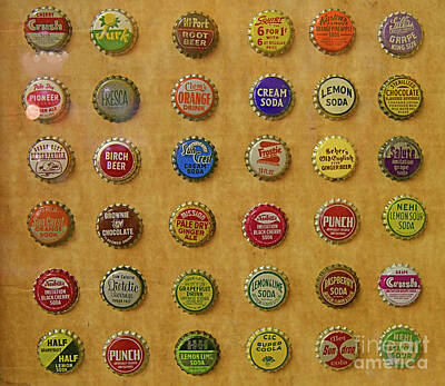 American Red Cross Posters Rights Managed Images - Old Soft Drink Bottle Tops Royalty-Free Image by Robert Tubesing