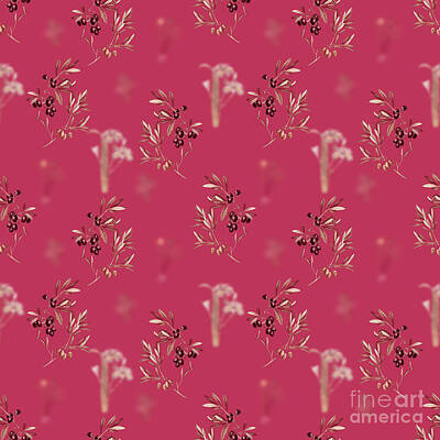 Roses Mixed Media - Olive Botanical Seamless Pattern in Viva Magenta n.1332 by Holy Rock Design