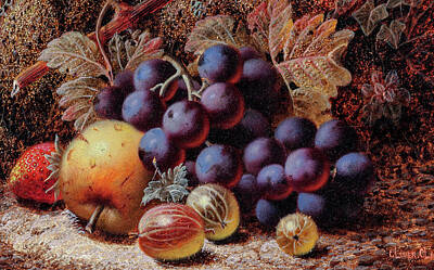 Still Life Digital Art - Oliver Clare. Still life with fruit on mossy bank by Celestial Images