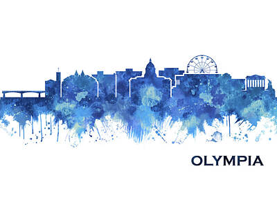 Landscapes Mixed Media Royalty Free Images - Olympia Washington Skyline Blue Royalty-Free Image by NextWay Art