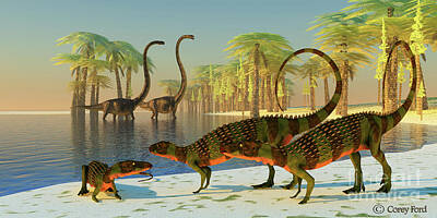 Cactus Royalty Free Images - Omeisaurus Dinosaur Pond Royalty-Free Image by Corey Ford