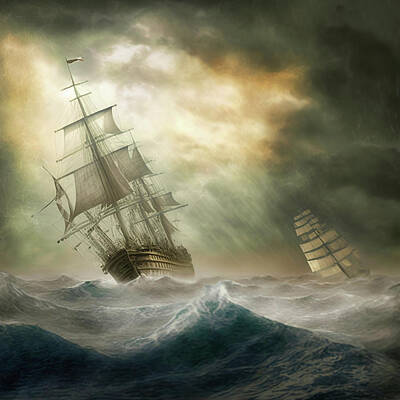 Fantasy Digital Art Rights Managed Images - On Rough Seas Royalty-Free Image by Robert Knight