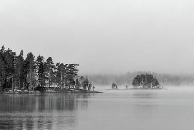Jouko Lehto Royalty Free Images - One lake one morning bw Royalty-Free Image by Jouko Lehto