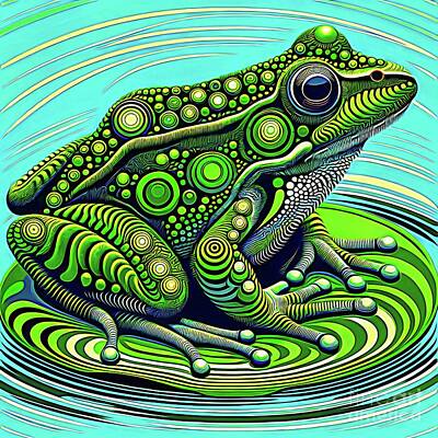 Lilies Digital Art - Op Art Frog on a Lily Pad Expressionist Effect by Rose Santuci-Sofranko