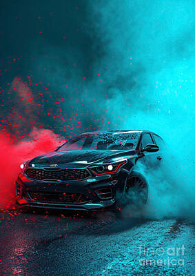Digital Art Rights Managed Images - Optimized Flames Kia Optima in Epic Smoke Journeys Royalty-Free Image by Clark Leffler