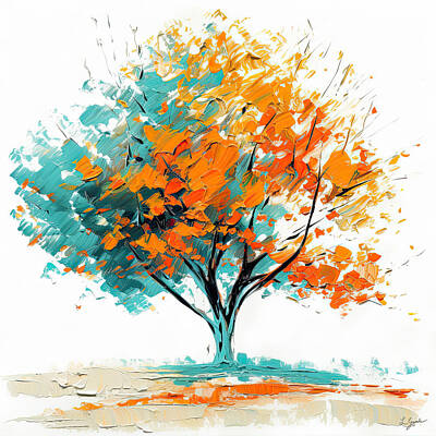 Impressionism Photo Rights Managed Images - Orange and Turquoise Tree Royalty-Free Image by Lourry Legarde