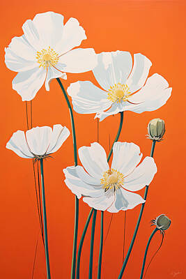 Royalty-Free and Rights-Managed Images - Orange and White Floral Artwork by Lourry Legarde