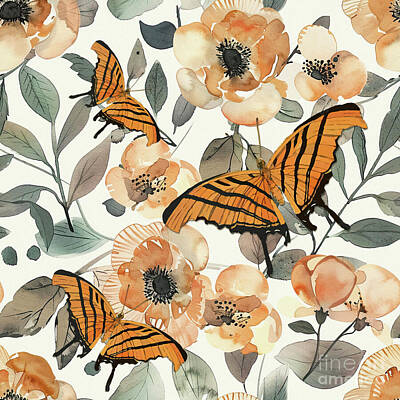 Floral Paintings - Orange Butterfly Delight by Tina LeCour