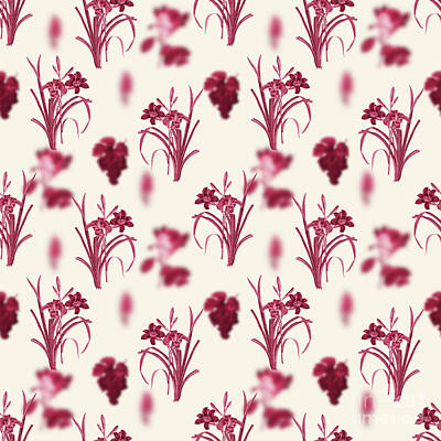 Lilies Royalty-Free and Rights-Managed Images - Orange Day Lily Botanical Seamless Pattern in Viva Magenta n.2025 by Holy Rock Design