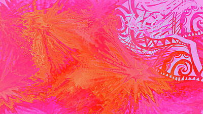 Abstract Flowers Digital Art Royalty Free Images - Orange on lilac #l3 Royalty-Free Image by Leif Sohlman