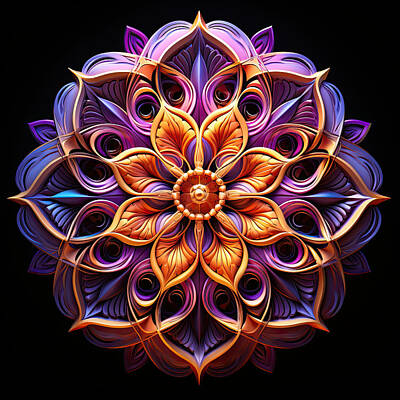 Lilies Mixed Media - Orange Purple Mandala I by Lily Malor