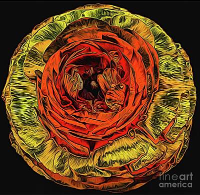 Abstract Flowers Photos - Orange Ranunculus Flower Chrome Expressionist Abstract by Rose Santuci-Sofranko