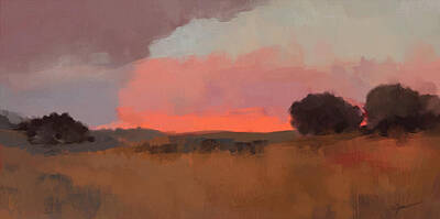 Mountain Paintings - Orange Sherbet Sunset by Mary Sparrow