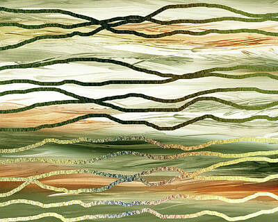 Abstract Landscape Royalty-Free and Rights-Managed Images - Organic Earthy Lines Abstract Landscape With Waves  by Irina Sztukowski