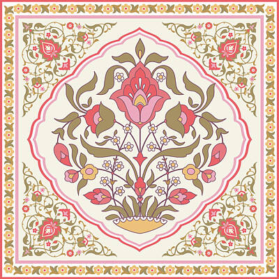 Recently Sold - Floral Drawings - Oriental style ornate floral design by Julien