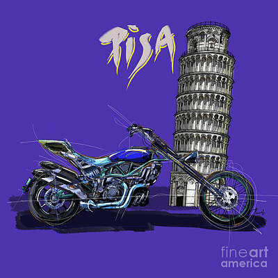 Royalty-Free and Rights-Managed Images - Original motorcycle in Pisa,original artwork by Drawspots by Drawspots Illustrations