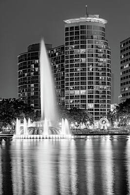 Barnyard Animals - Orlando Florida Lake Eola Memorial Fountain in Black and White by Gregory Ballos