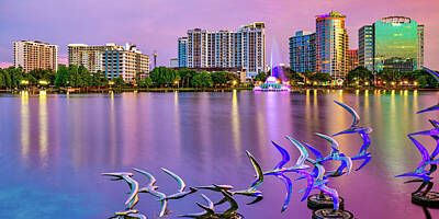 Royalty-Free and Rights-Managed Images - Orlando Skyline Taking Flight - Lake Eola Panorama by Gregory Ballos