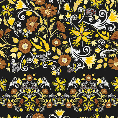 Floral Drawings - Ornament with a floral border. Seamless pattern. by Julien