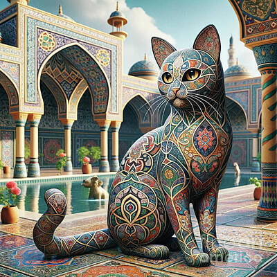 Featured Tapestry Designs - Ornamental Architecture Cat by Holly Picano
