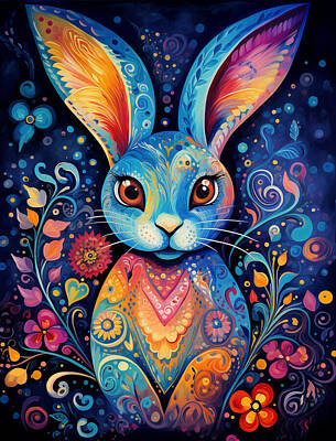 Floral Digital Art - Ornate Rabbit Floral Surroundings by EML CircusValley