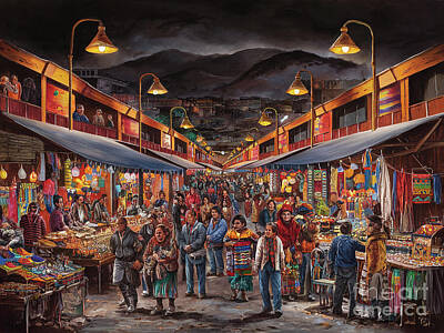 Landmarks Paintings - Otavalo Market by Cortez Schinner