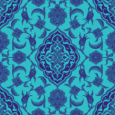 Road And Street Signs - Ottoman Iznik islamic style geometric tile No 7c by Celestial Images