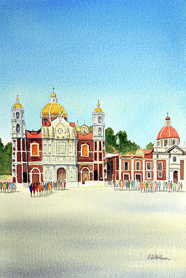 Cities Paintings - Our Lady Of Guadalupe Mexico City by Bill Holkham