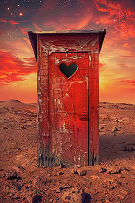 Surrealism Digital Art Rights Managed Images - Outhouse on Planet Mars 01 Royalty-Free Image by Matthias Hauser