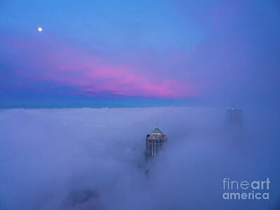 Royalty-Free and Rights-Managed Images - Over Seattle Dawn Moonset by Mike Reid