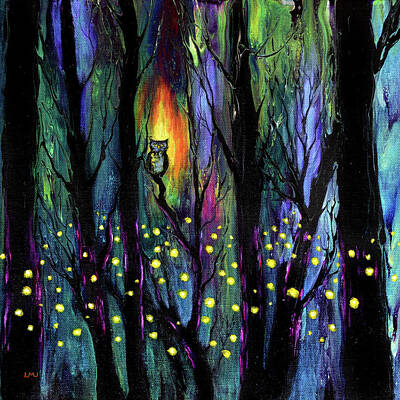 Impressionism Paintings - Owl in a Deep Dark Forest by Laura Iverson