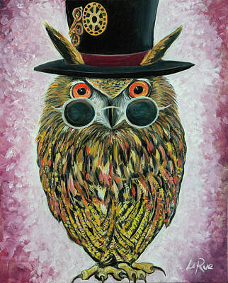 Steampunk Paintings - Owl with Shades by Doug LaRue