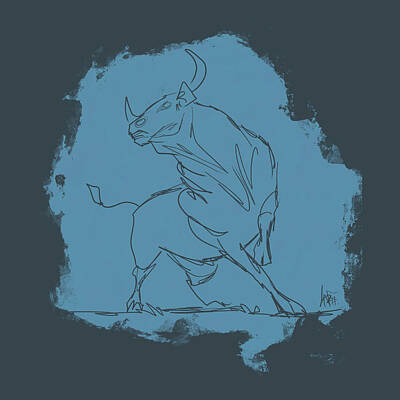 Animals Drawings - Ox Gesture Sketch by John LaFree