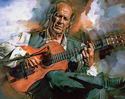 Musician Mixed Media Rights Managed Images - Paco de Lucia Flamenco Guitar Player Royalty-Free Image by Mal Bray