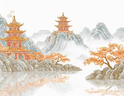 Mountain Digital Art - Pagoda by Fabrizius Trojan